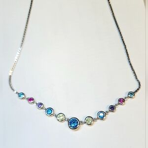 STERLING SILVER MULTI COLORED NECKLACE 18 Inch